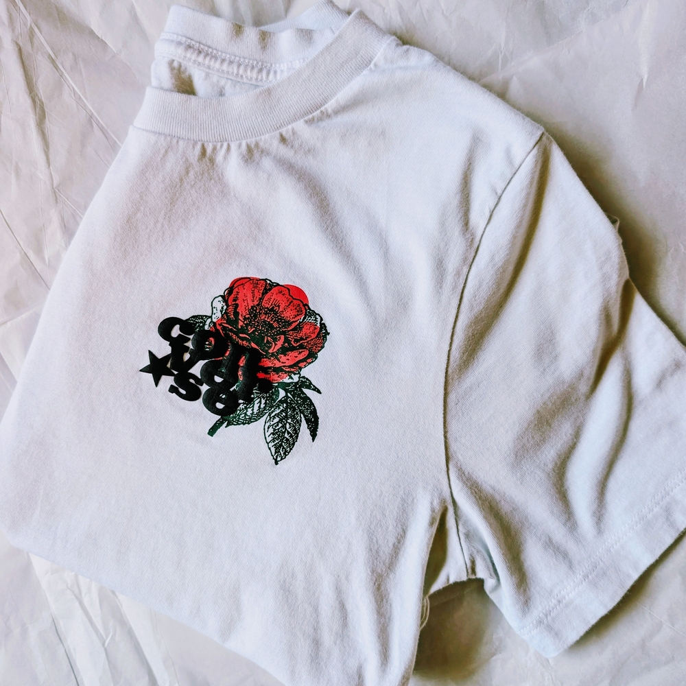 Converse White Tee with Red Rose Graphic